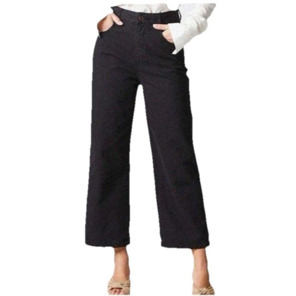 Billy Reid Women's 12 Black Crop Wide Leg Lightweight Corduroy Minimalist Pants
